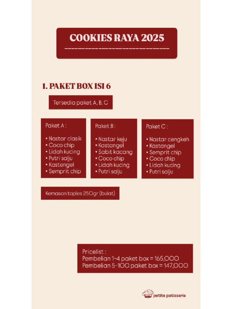 Pricelist Cookies Raya 2025 Petite Patisserie | PDF