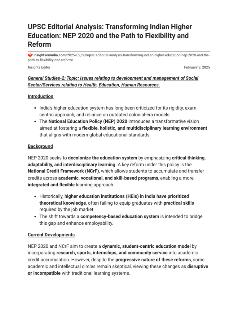 Transforming Indian Higher Education - NEP 2020 and The Path To ...