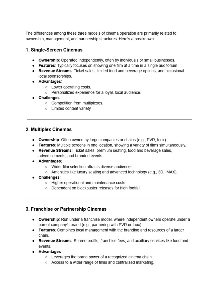 Cinema Operation Models Explained | PDF | Franchising | Business Economics