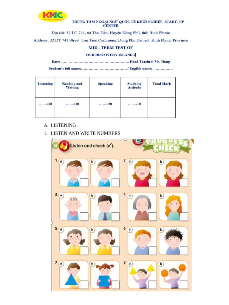 A. Listening 1. Listen and Write Numbers | PDF