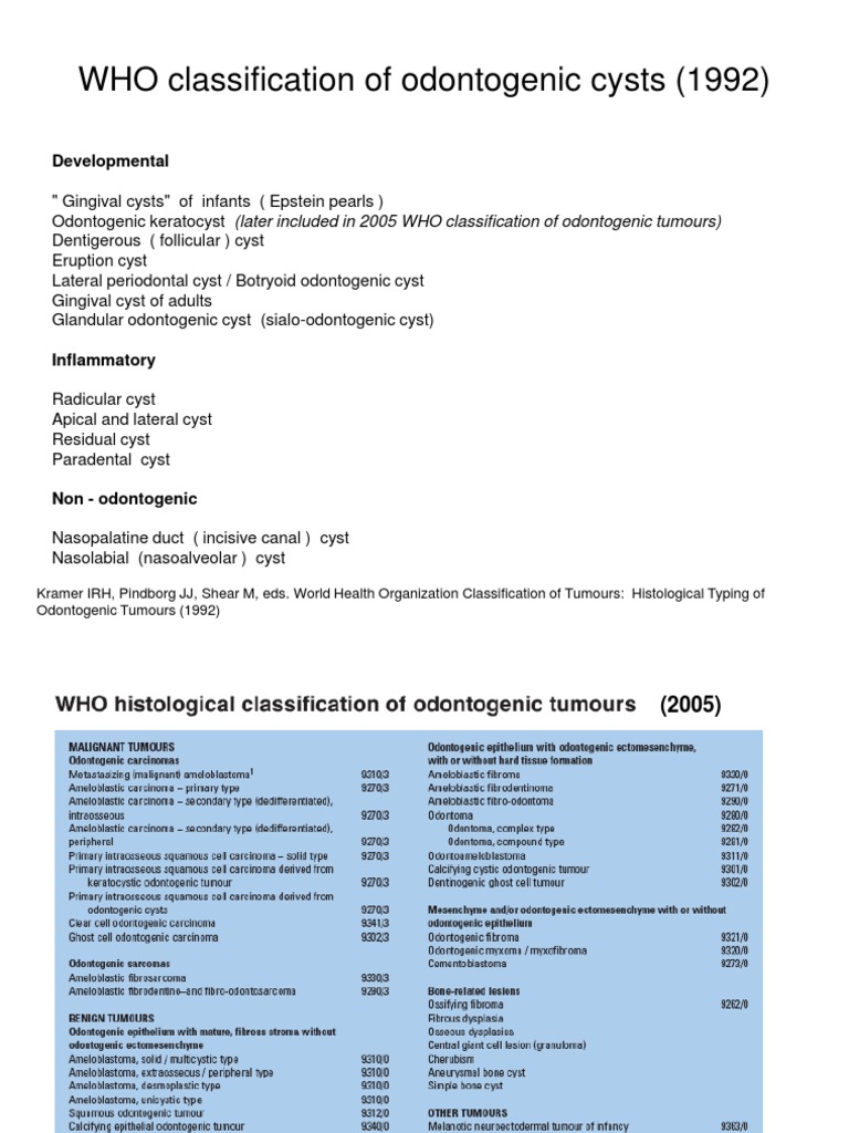 WHO Classification of Odontogenic Cysts | PDF