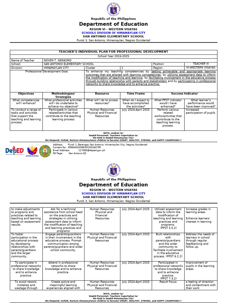 GERASMO N. Individual-Plan-for-Professional-Development | PDF ...
