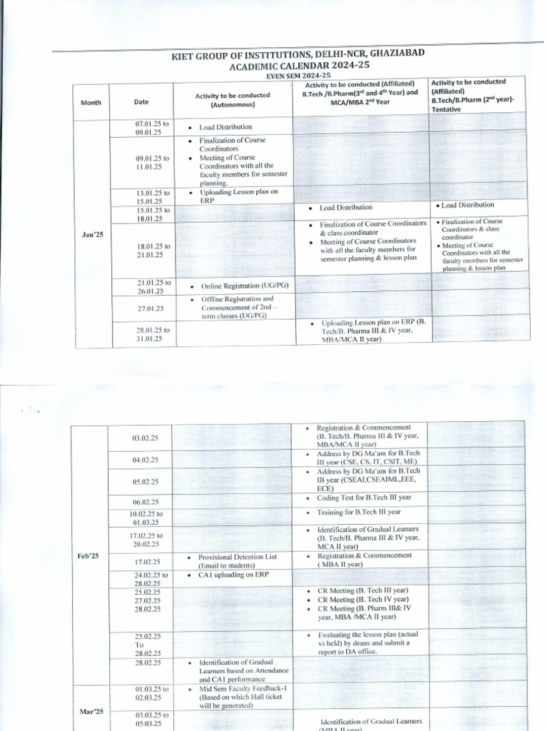 Consolidated Academic - Calendar - Even Sem - 2024-25 | PDF