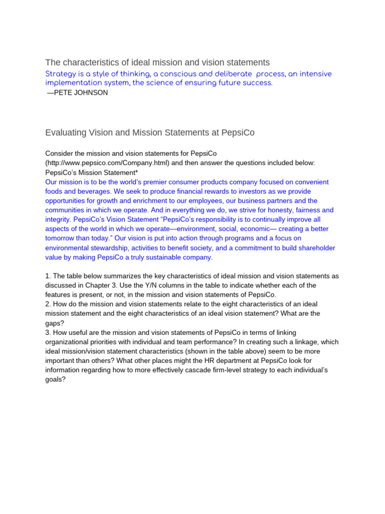 Ideal Mission and Vision Statement Analysis | PDF | Return On ...