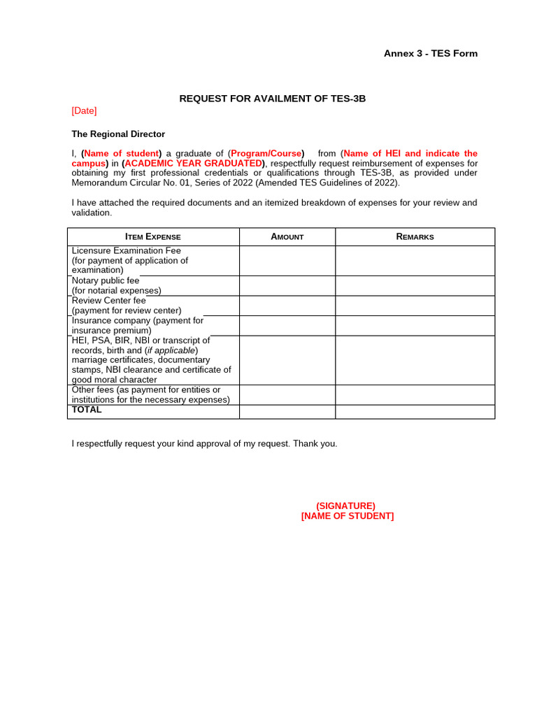 TES-3B Reimbursement Request Form | PDF