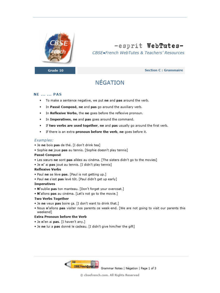 French Negation Grammar Guide | PDF | Language Mechanics | Semantic Units