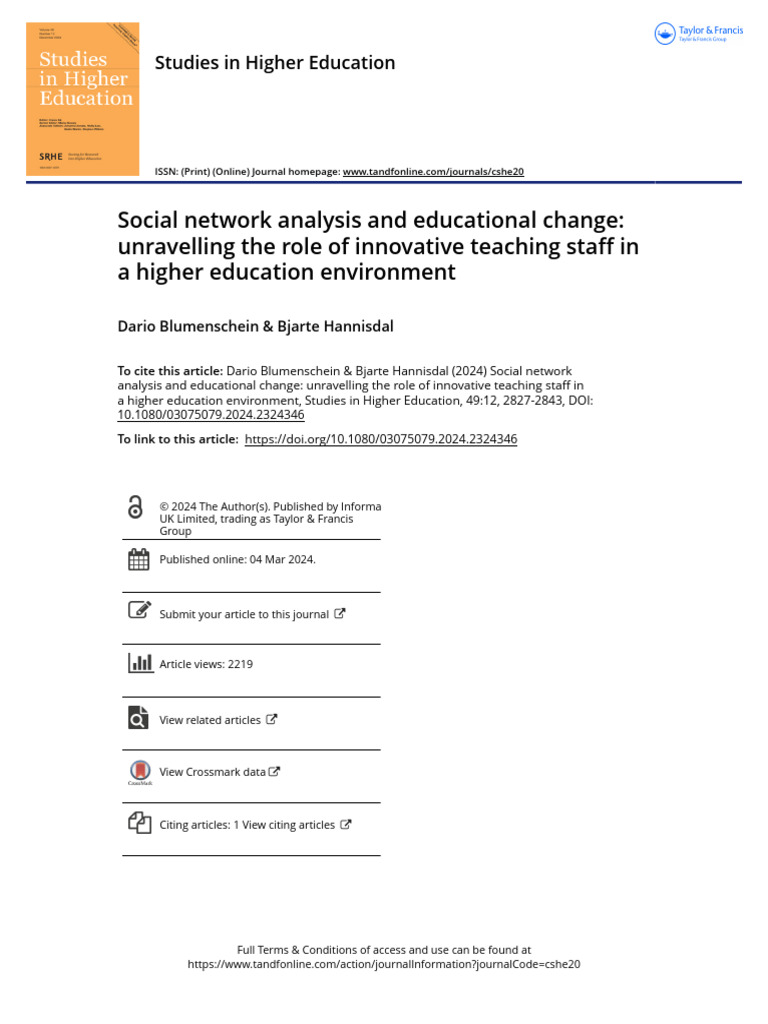 Social Network Analysis and Educational Change Unravelling The Role of ...