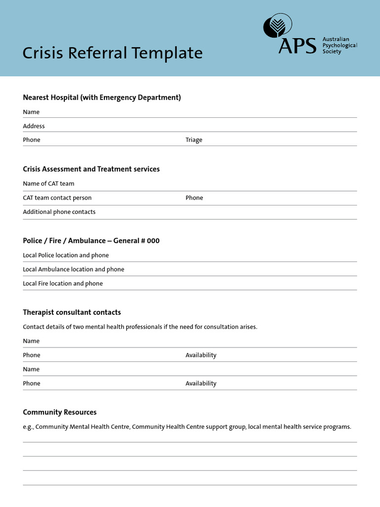 Emergency Mental Health Contacts Guide | PDF | Disability | Mental Health
