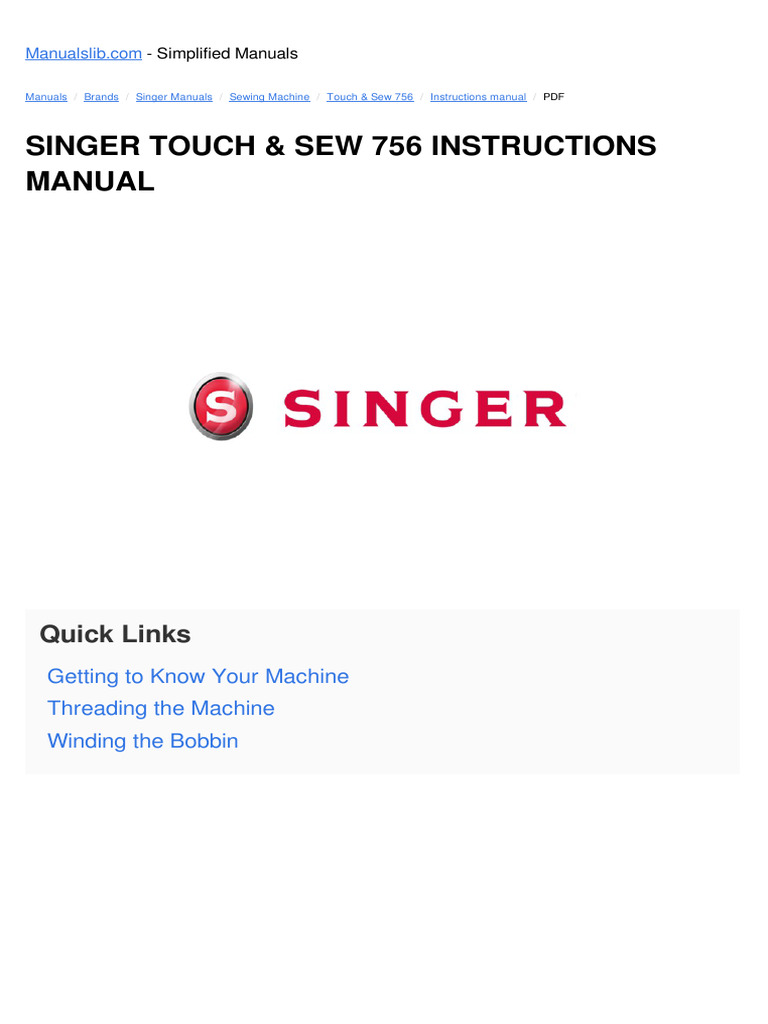 756 Singer Instruction Manual | PDF | Seam (Sewing) | Sewing Machine