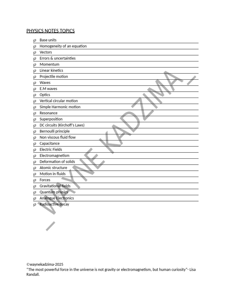 Physics Notes Topics Notebook Cover Page | PDF