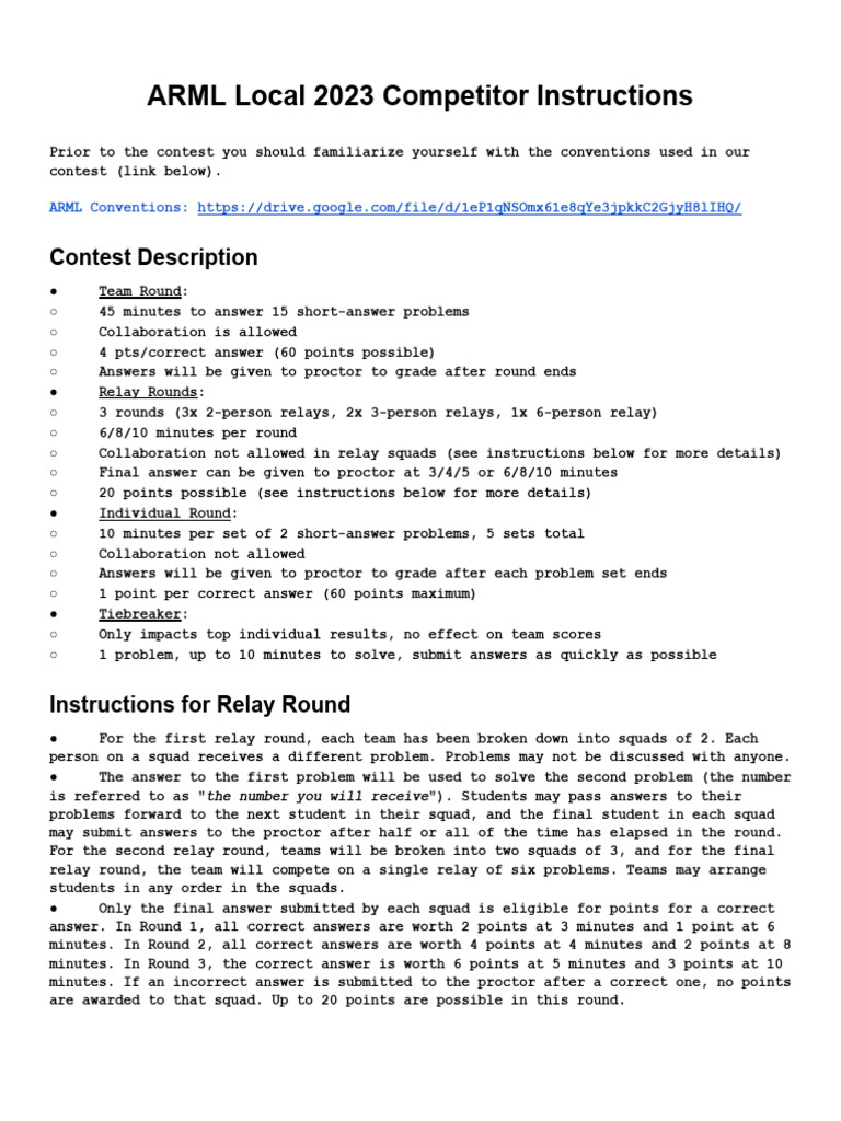 ARML Local 2024 Competitor Instructions | PDF