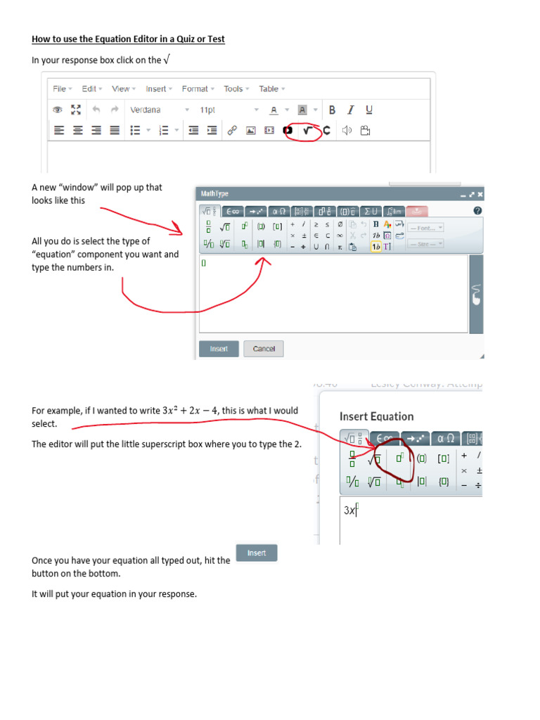 How To Use The Equation Editor in A Quiz or Test | PDF