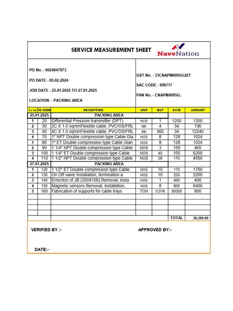 Service Measurement Sheet for Electrical Components | PDF