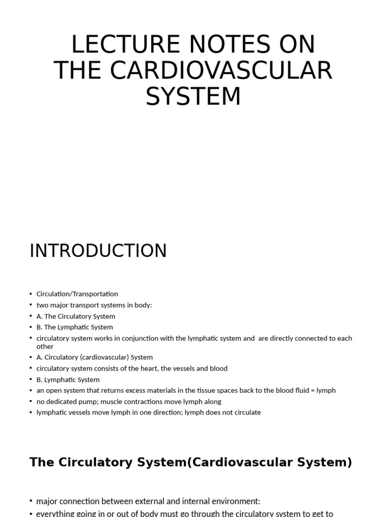 Cardiovascular System Lecture Notes | PDF | Heart Valve | Heart