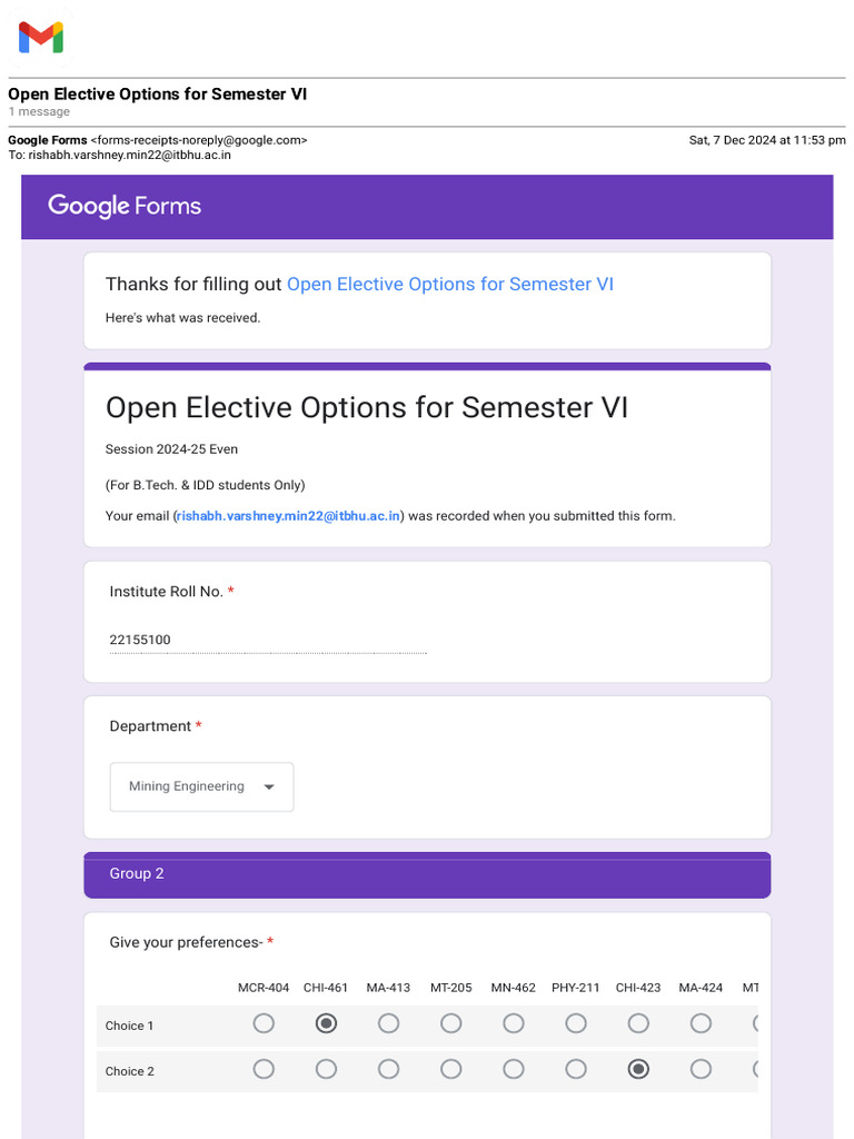 Gmail - Open Elective Options For Semester VI | PDF