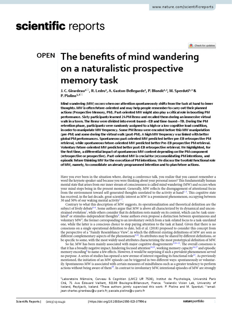 Picture Idea: Girardeau 等 2023 The Benefits Of Mind Wandering On A