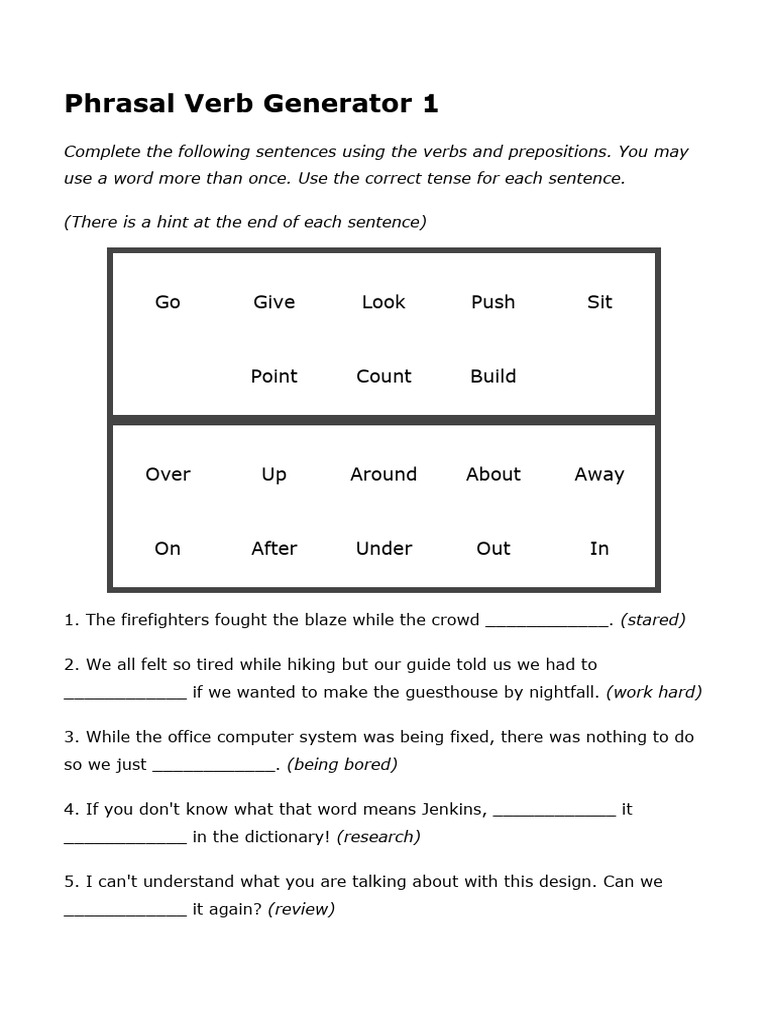 Phrasal Verb Completion Exercises | PDF | Verb | Linguistic Morphology