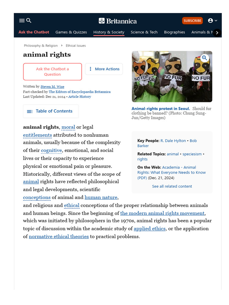 WWW Britannica Com Topic Animal Rights... | PDF | Animal Rights