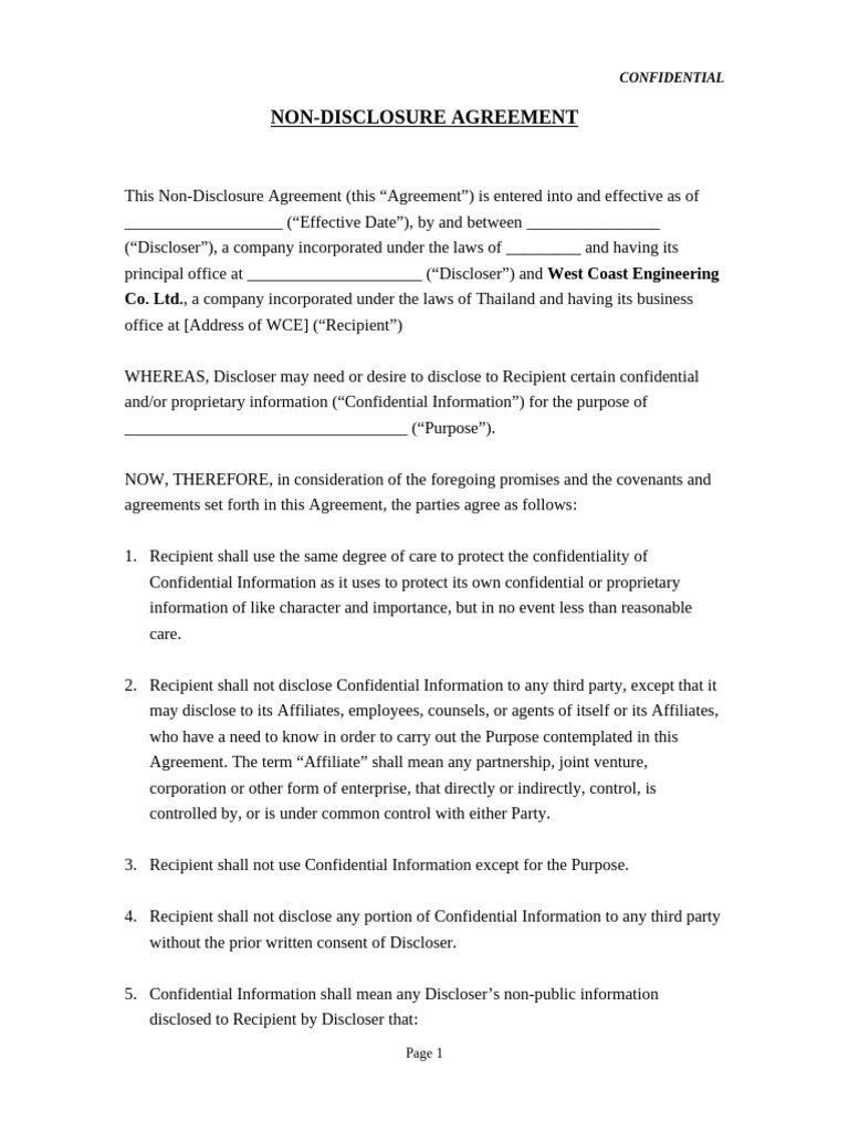 Non-Disclosure Agreement Template | PDF | Damages | Non Disclosure ...