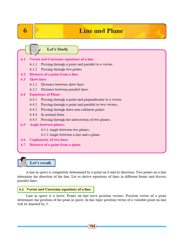 Line and plane | PDF | Line (Geometry) | Euclidean Vector