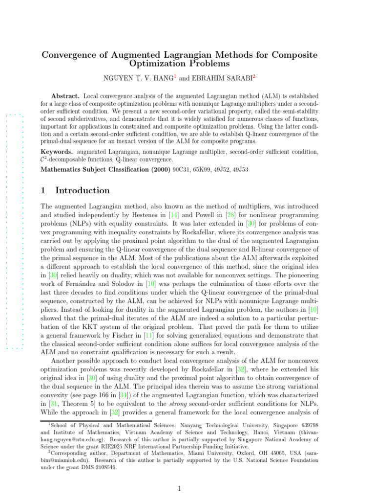 Convergence of Augmented Lagrangian Methods For Co | PDF | Mathematical ...