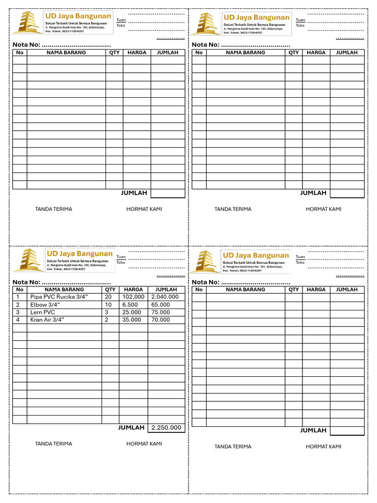 Nota Pembelian Barang PVC | PDF
