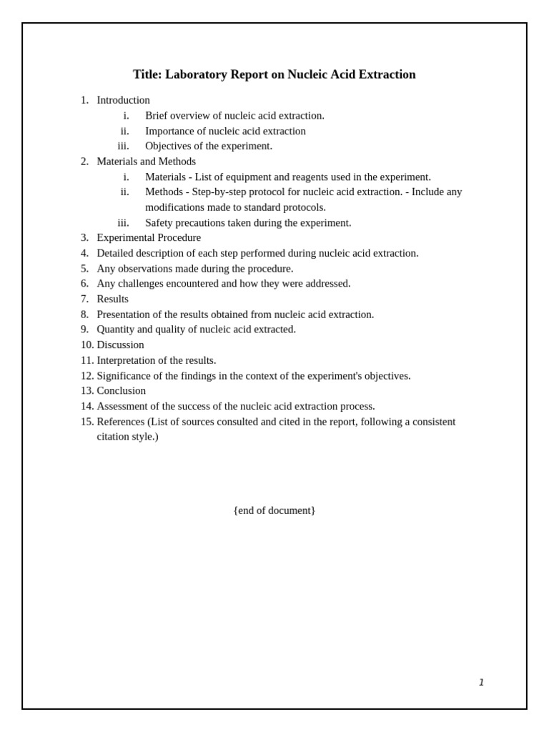Nucleic Acid Extraction Technique Report Structure | PDF