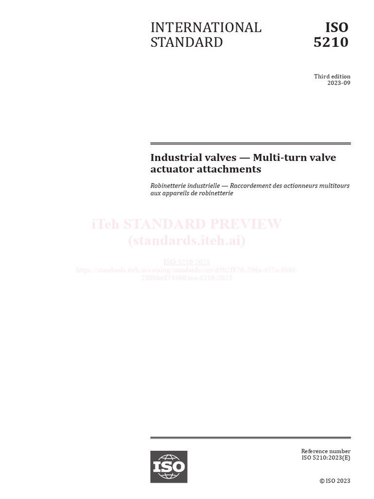 ISO 5210:2023 Multi-Turn Actuator Standards | PDF | International ...