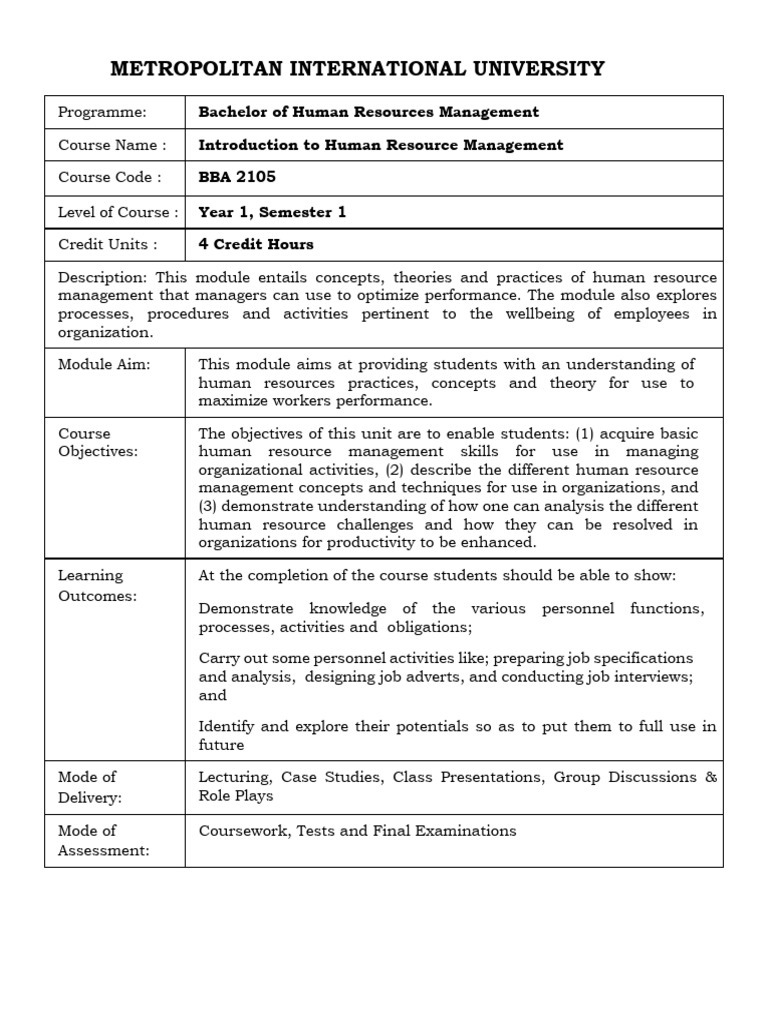 Human Resource Management Course Overview | PDF | Human Resources ...