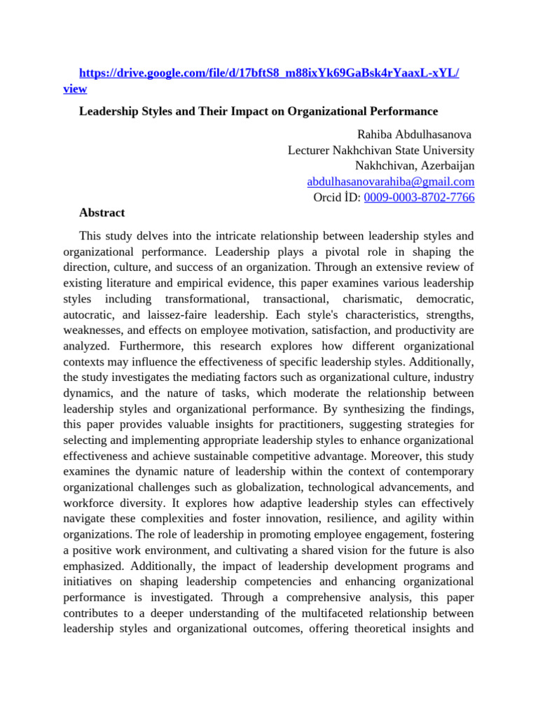 Leadership Styles and Organizational Impact | PDF | Leadership ...