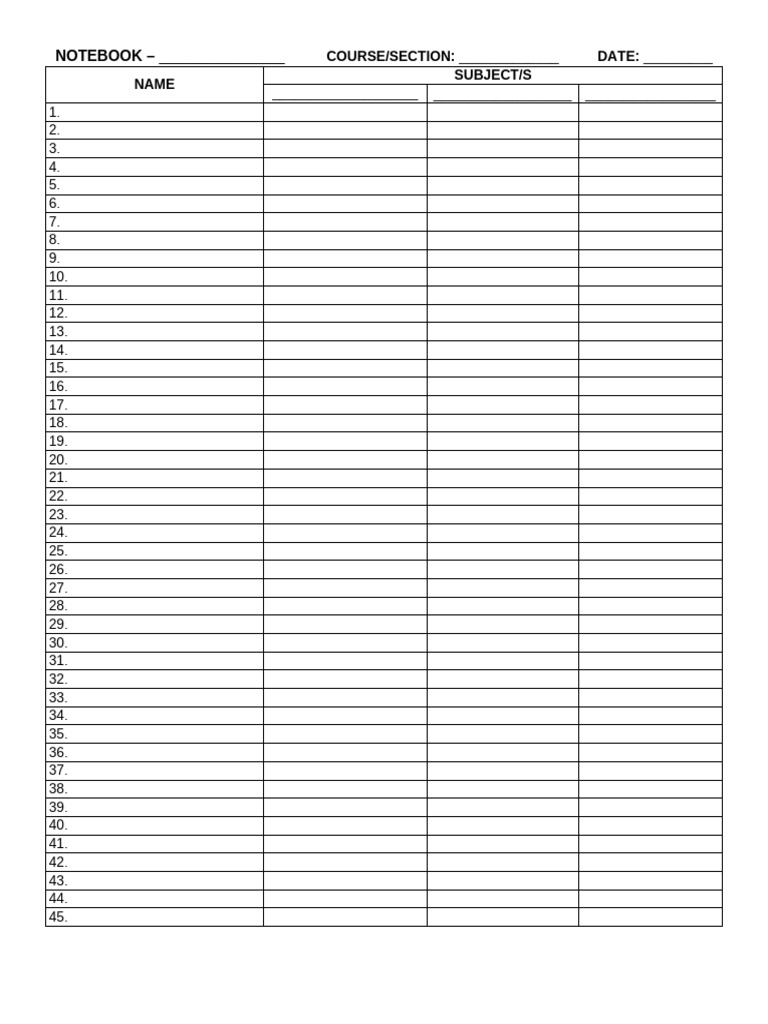 Course Notebook Template | PDF