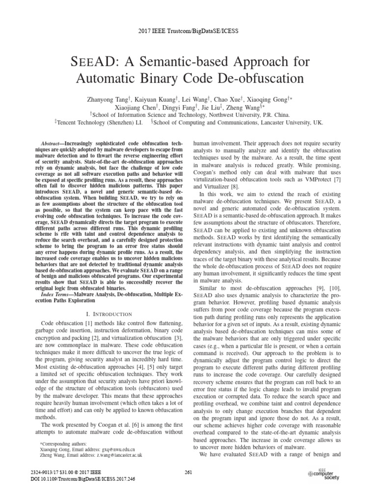SEEAD: Advanced Malware De-obfuscation | PDF | Malware | Information