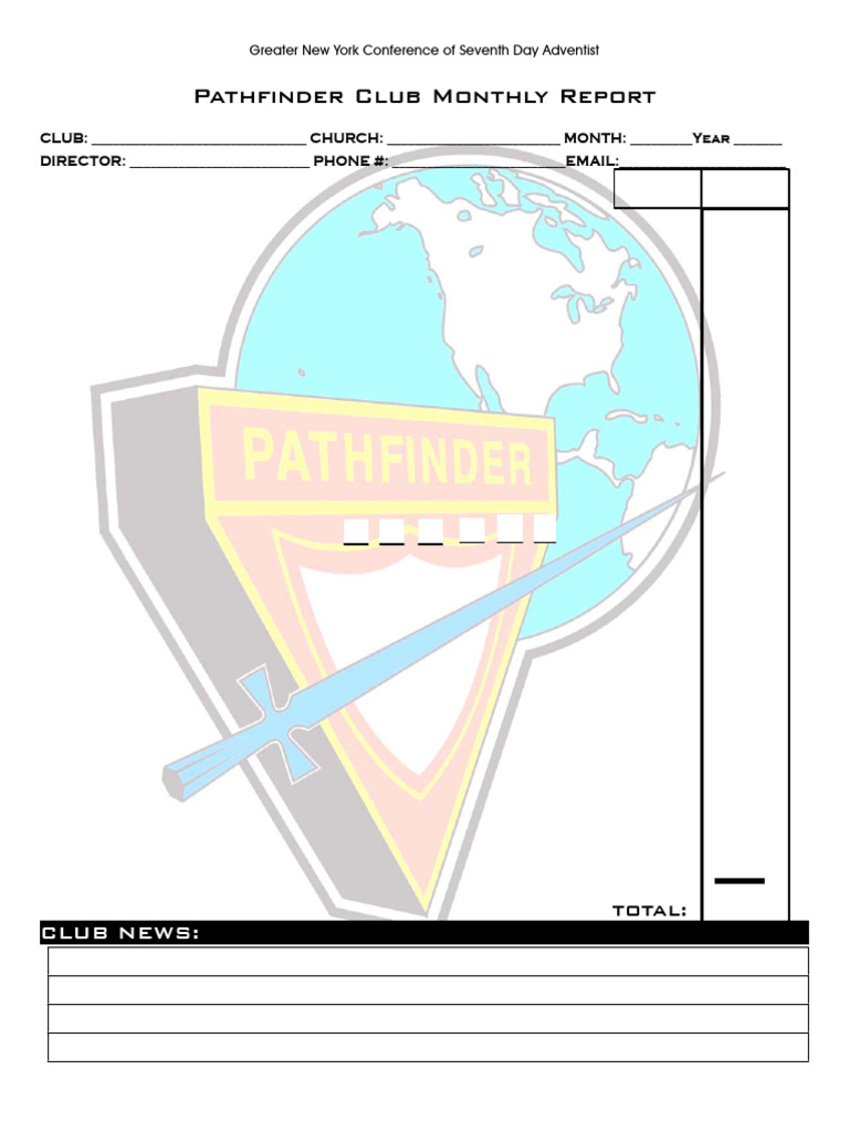 Pathfinder Club Monthly Report Template | PDF | Youth Organizations ...