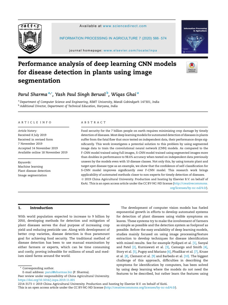 Deep Learning for Plant Disease Detection | PDF | Deep Learning