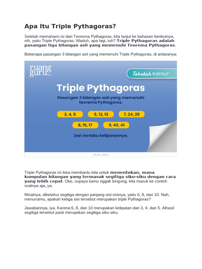 Memahami Triple Pythagoras dan Contohnya | PDF