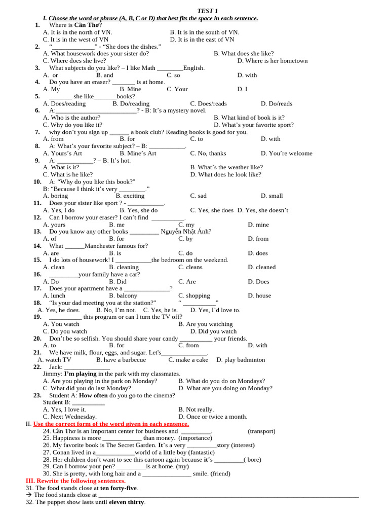 English Language Test Practice | PDF