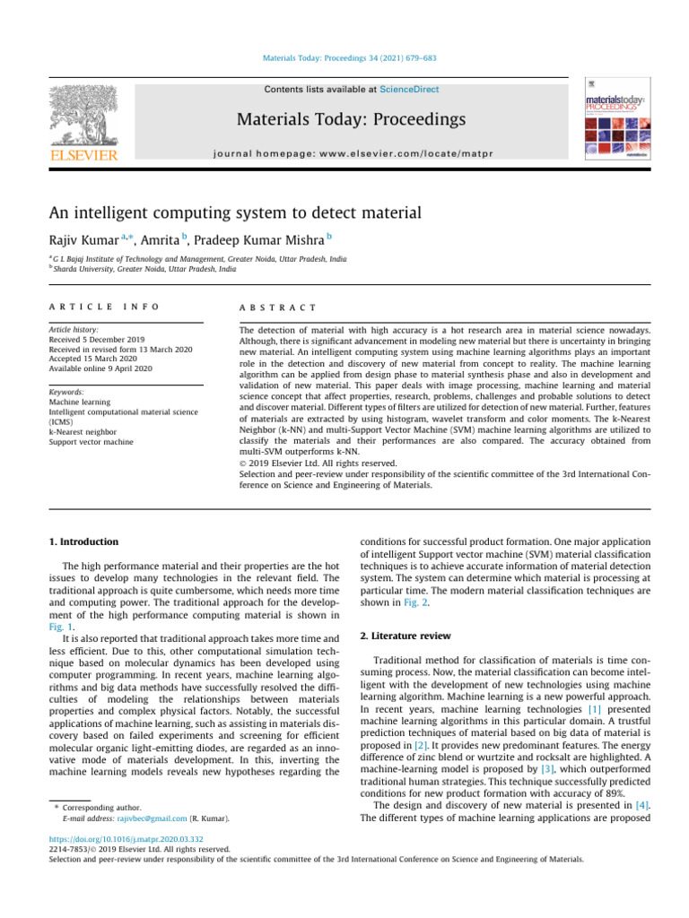 Intelligent System for Material Detection | PDF | Machine Learning ...