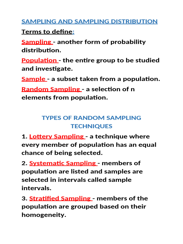 Sampling and Sampling Distribution | PDF | Sampling (Statistics ...