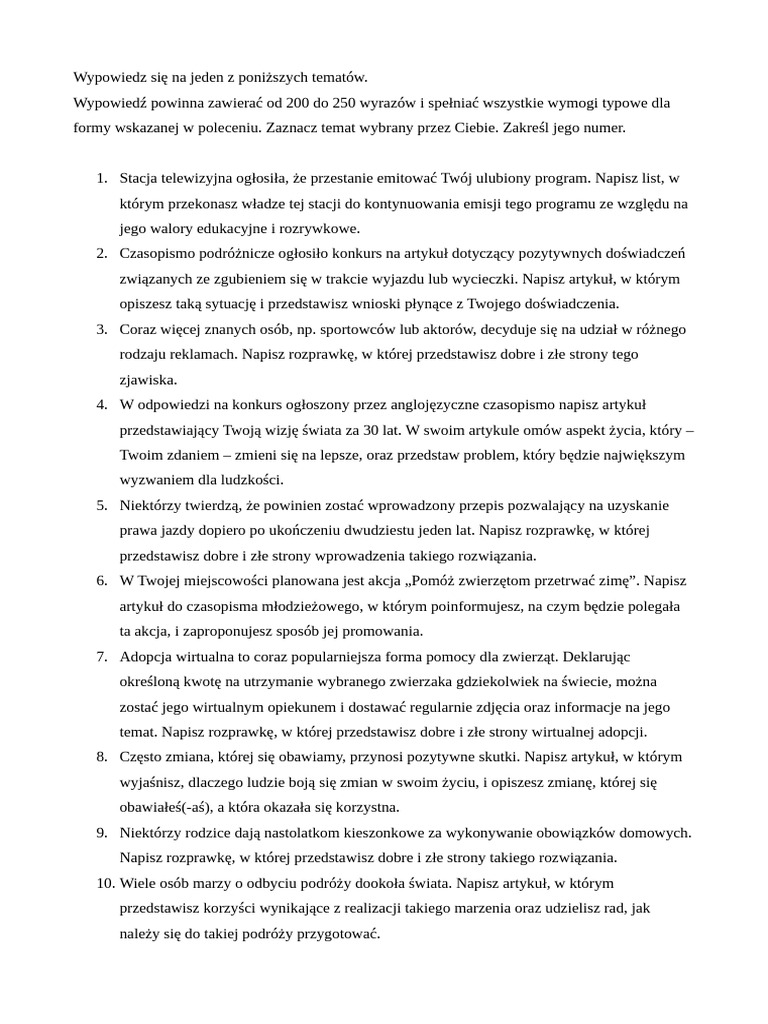 Matura Rozszerzona Rozprawki | PDF