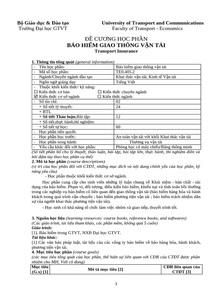 de Cuong CDIO BAO HIEM Trong GTVT | PDF