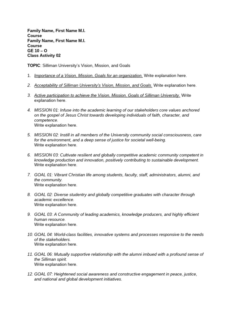 Silliman University Vision & Goals | PDF