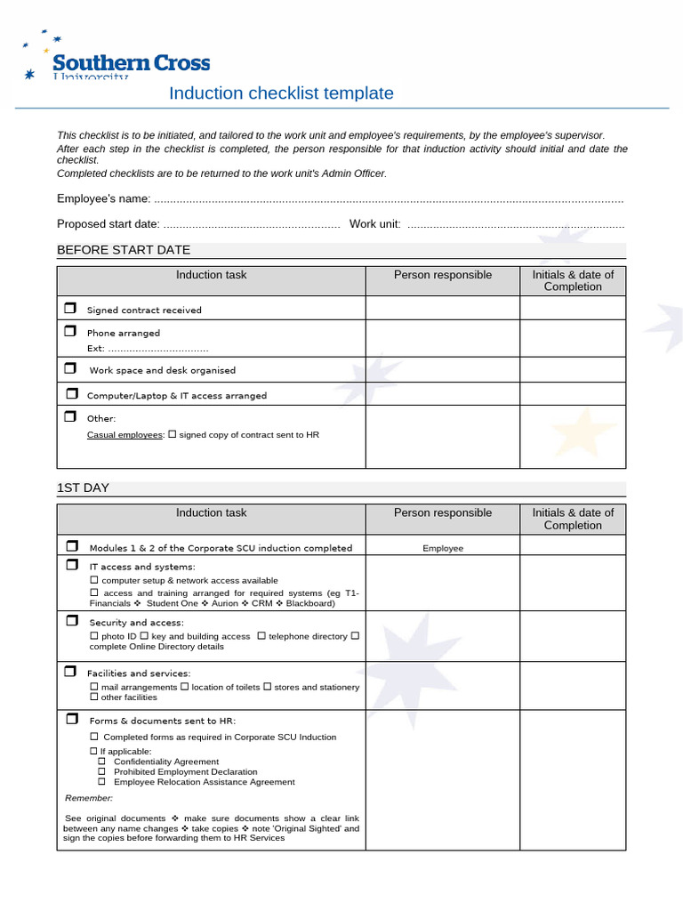 Induction Checklist Template Jan16.dot | PDF