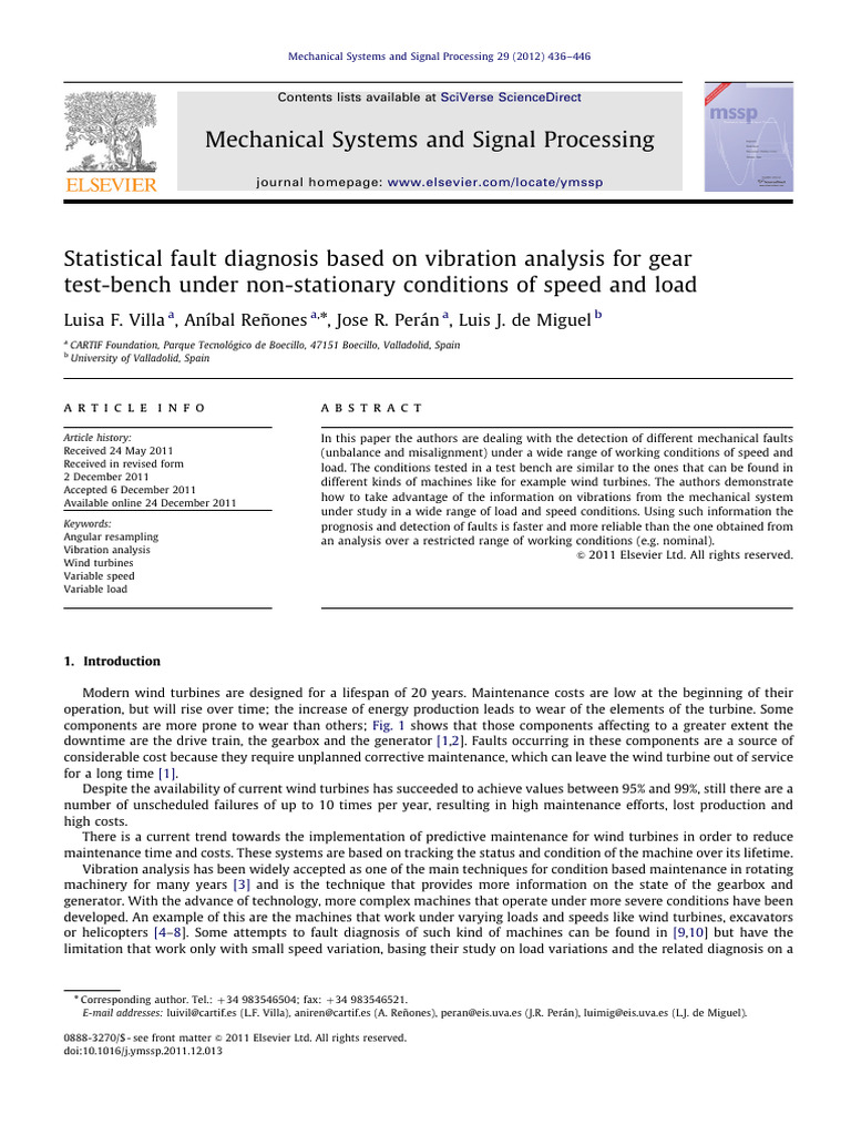 Statistical Fault Diagnosis Based On Vibration Analysis For Gear Test ...