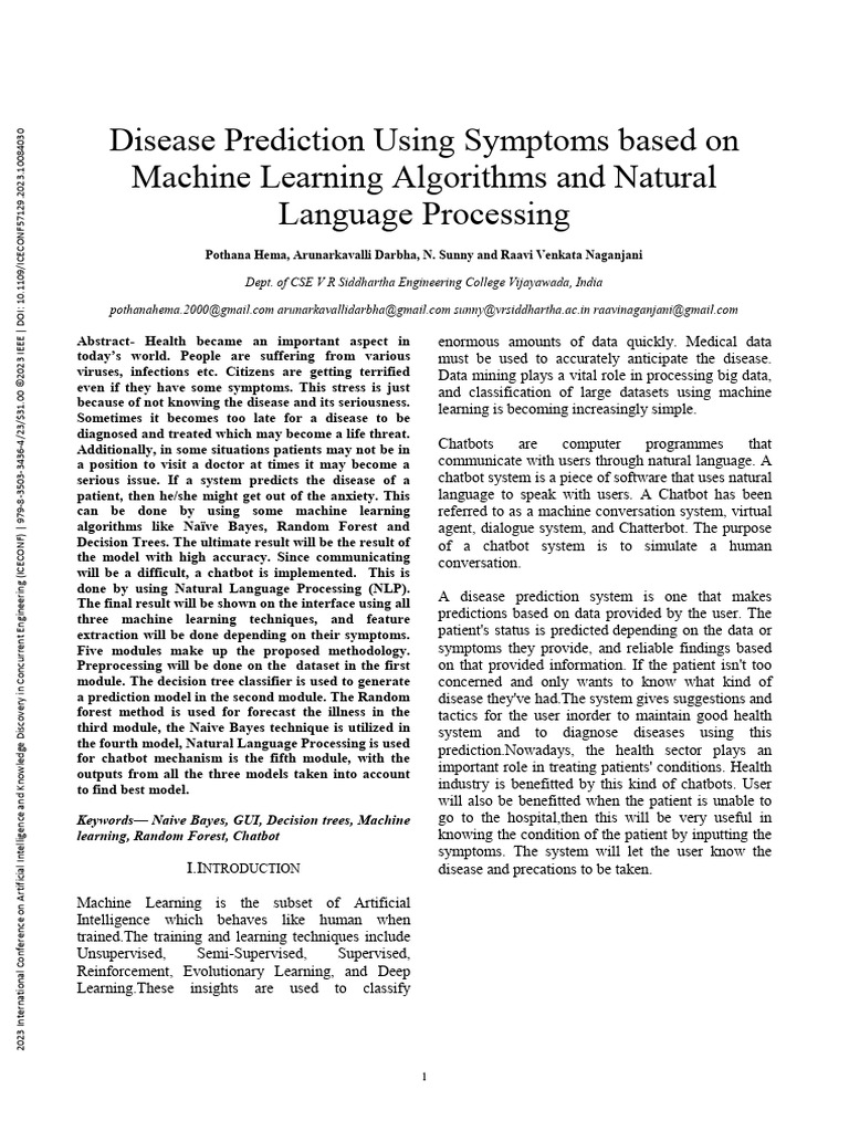 Disease Prediction Using Symptoms based on Machine Learning Algorithms ...