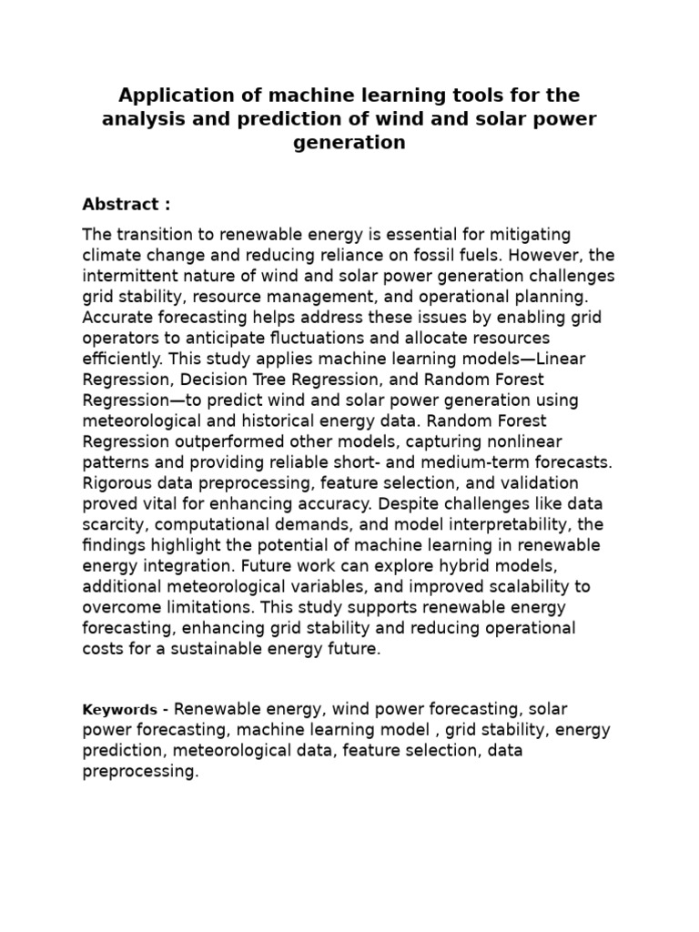 Application of Machine Learning Tools For The Analysis and Prediction ...