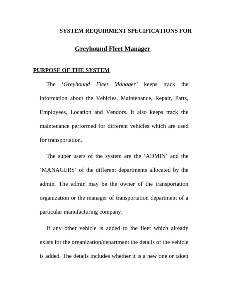Greyhound Fleet Manager System Specs | PDF | Input/Output | Graphical ...