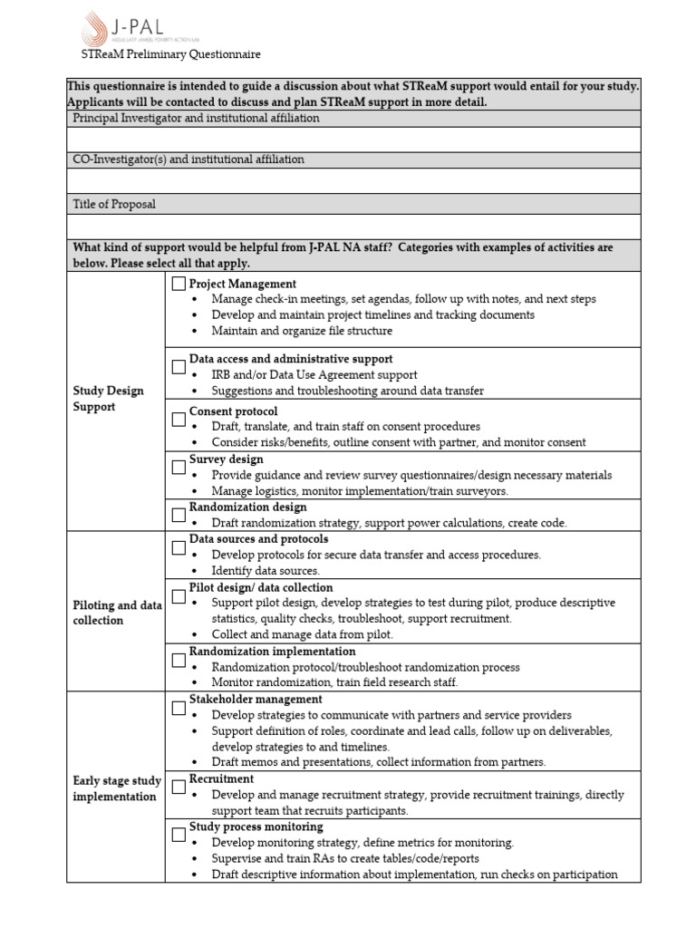 2020 STReaM Questionnaire Template | PDF | Troubleshooting | Consent
