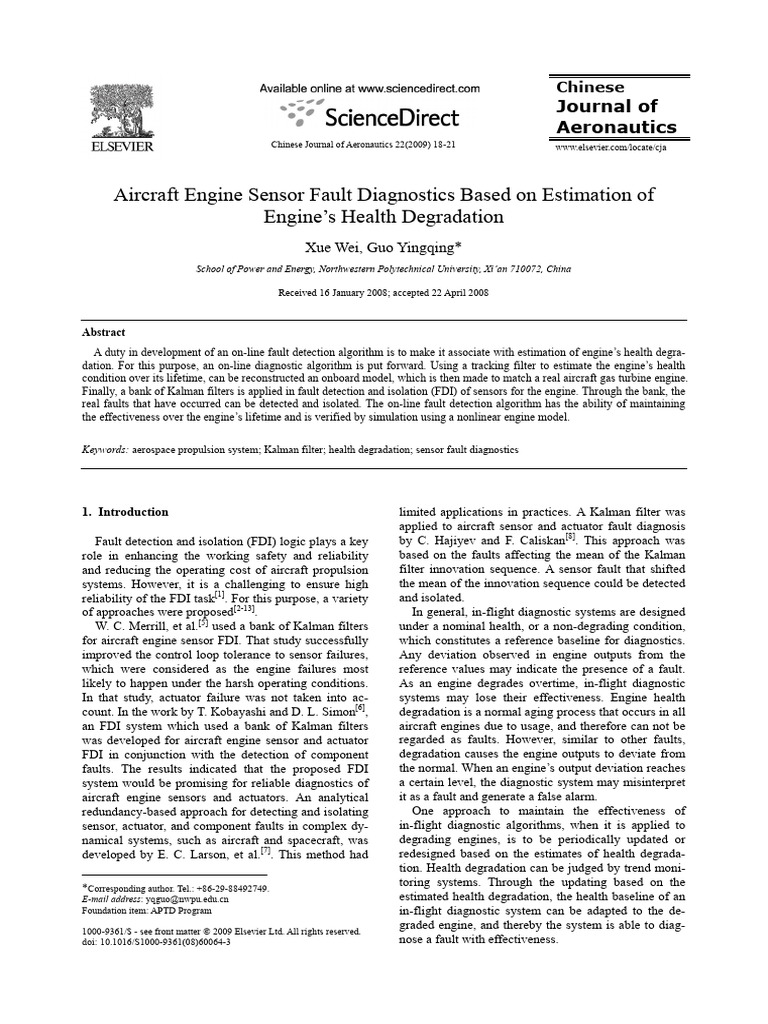 Aircraft Engine Sensor Fault Diagnosis | PDF | Kalman Filter ...