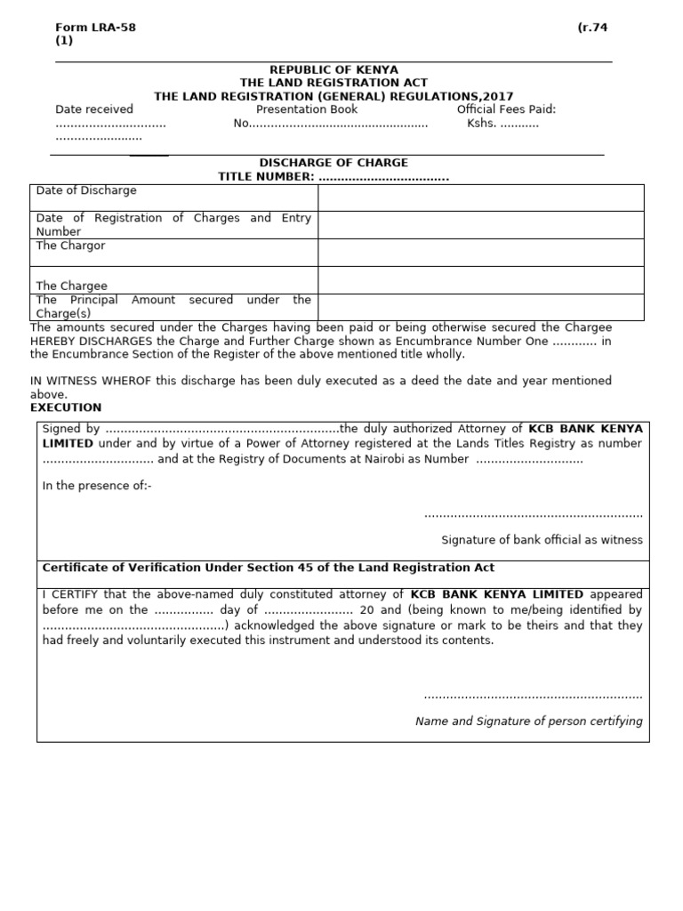 Discharge of Charge Form LRA-58 Kenya | PDF