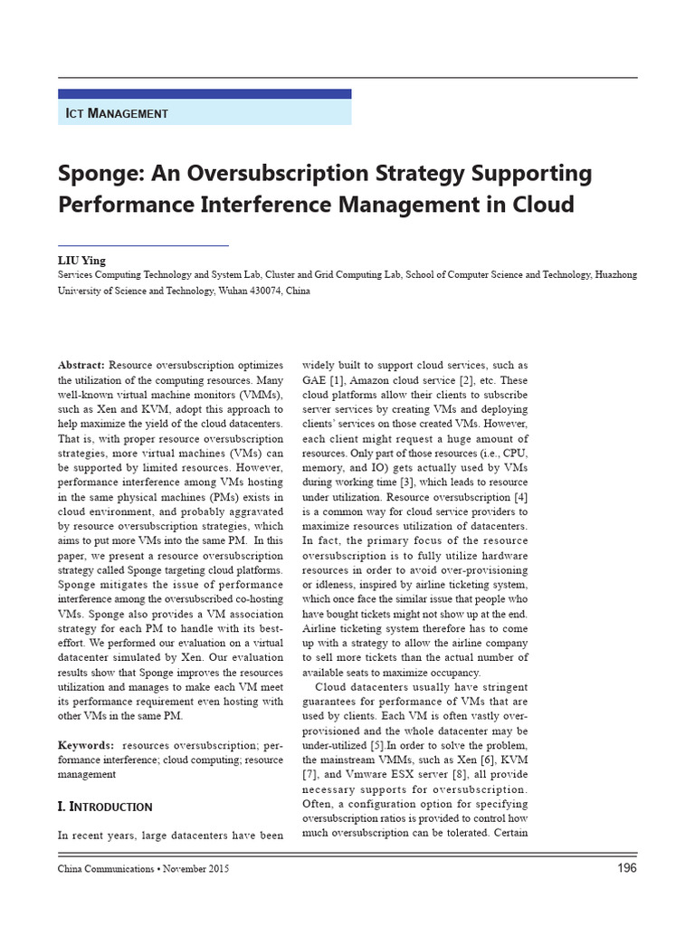 Sponge - An Oversubscription Strategy | PDF | Virtual Machine | Central ...